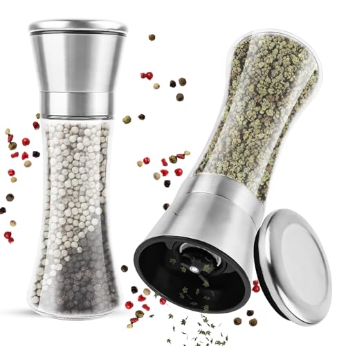 Gewürzmühle 2er Set mit verstellbarem Keramikmahlwerk - Edle Salzmühle & Pfeffermühle aus hochwertigem Edelstahl, für Salz, Pfeffer & viele weitere Gewürze | Salt & Pepper Grinder von DINSONG