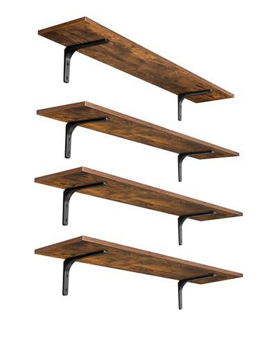 DINZI LVJ Long Wall Shelves, 39.4Inch Wall Mounted Shelves Set of 4, Extra Large Wall Storage Ledges with Sturdy Metal Brackets for Living Room, Bathroom, Bedroom, Kitchen, Rustic Brown von DINZI LVJ