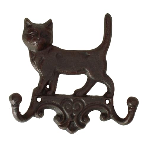 Dio Wandhaken Katze Gusseisen 16x16,5 cm mit 2 Haken Wandhaken Gaderobenhaken Metall von DIO