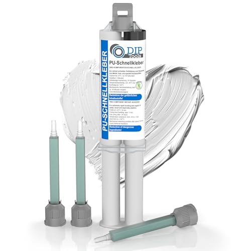 DIP-Tools PU-Schnellkleber 2-Komponenten 25g inkl. 3 Mischdüsen, 2K Kleber extra stark & schnelltrocknend, Klebstoff Metallkleber Reparatur Plastikkleber Kunststoffkleber Epoxidharz (1x25ml) von DIP Tools