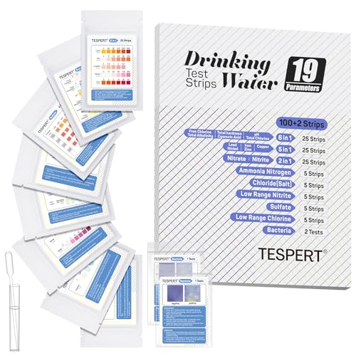 Wassertest-Set – 19 Indikatoren, 102 Streifen – Trinkwasser-Test-Kit mit Escherichia coli, Härte, Blei, Eisen, Kupfer von DIP & GO