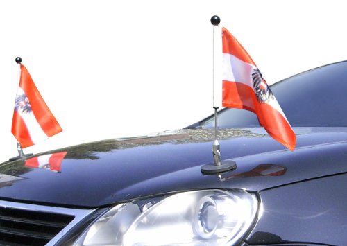 Paar magnetisch haftender Autofahnen-Ständer Diplomat-1.30 Österreich mit Dienst-Wappen mit Super-Magnet für Ihre Autoflaggen - Auto Fahne & Flagge von DIPLOMAT-FLAGS
