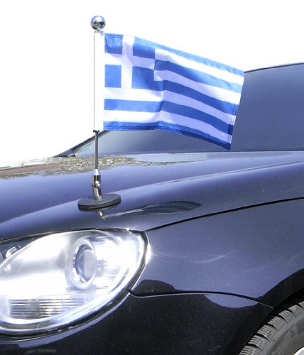 magnetisch haftender Autofahnen-Ständer Diplomat-1-Chrome Griechenland mit Super-Magnet für Ihre Autoflaggen - Auto Fahne & Flagge von DIPLOMAT-FLAGS