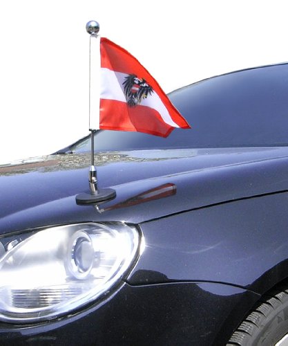 magnetisch haftender Autofahnen-Ständer Diplomat-1.30-Chrome Österreich mit Dienst-Wappen mit Super-Magnet für Ihre Autoflaggen - Auto Fahne & Flagge von DIPLOMAT-FLAGS