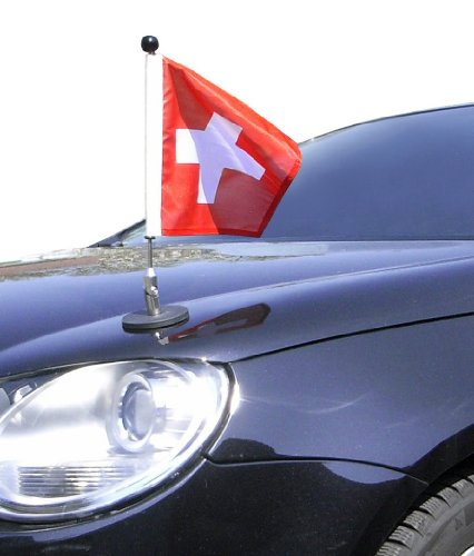 magnetisch haftender Autofahnen-Ständer Diplomat-1.30 Schweiz (quadratisch 25x25 cm) mit Super-Magnet für Ihre Autoflaggen - Auto Fahne & Flagge von DIPLOMAT-FLAGS