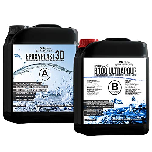 120 KG Epoxidharz EpoxyPlast 3D B100 ULTRA POUR 11 CM (110 MM) Gießhöhe für Rivertische I Ultra Diamantklar I Maximaler UV Schutz I Gießharz I Glasklar I Resin I Epoxi I EP I Tisch von DIPON.DE HIGH PERFORMANCE LIQUIDS & PIGMENTS