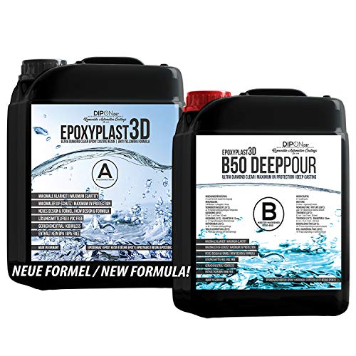 90,0 KG Epoxidharz EpoxyPlast 3D B50 DEEP POUR 5 CM (50 MM) Gießhöhe für Rivertische I Ultra Diamantklar I Maximaler UV Schutz I Gießharz I Glasklar I Resin I Epoxi I EP I Tisch von DIPON.DE HIGH PERFORMANCE LIQUIDS & PIGMENTS