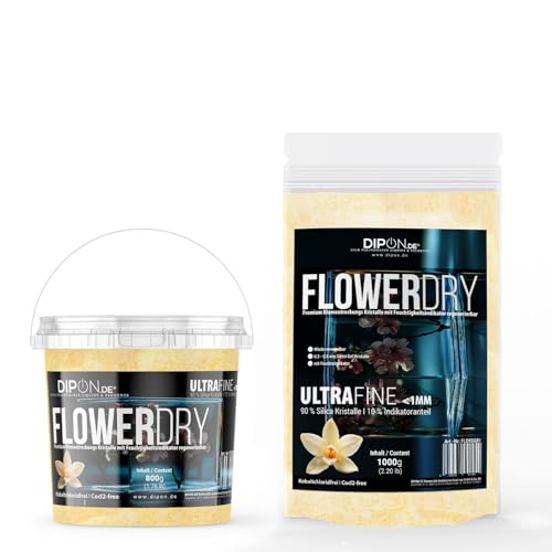 FlowerDry Ultra Fine mit Feuchte Indikator Blumentrocknung Kieselgel zum Trocknen von Blumen, Feinen Kristallen, Trockenmittel, Wiederverwendbares Blumenschutzmittel (3 kg (3 x 1 kg) Tüte) von DIPON.DE HIGH PERFORMANCE LIQUIDS & PIGMENTS