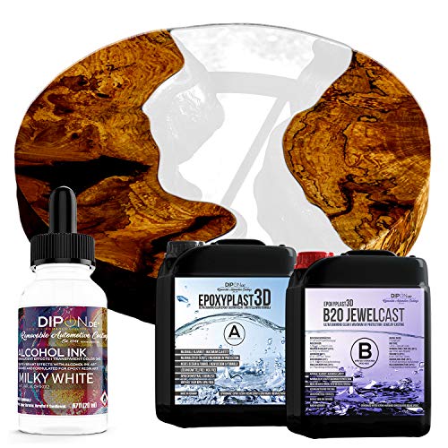 4,5 KG Epoxidharz EpoxyPlast 3D B20 JewelCast - Milky White Alcohol Ink Kit Set für Resin Art Ultra Diamantklar Exzellenter UV Schutz Schmuck Gießharz Glasklar Formenbau Schnellhärtend Holz Glas von DIPON