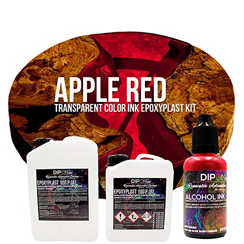 EpoxyPlast 100 P Apple Red Alcohol Ink Kit Set - Epoxidharz Transparent gefärbt für Holz Tisch Metal Beton Gießen Bodenbeschichtung Garage Laminierharz Epoxydharz Farb Effekt Gießharz von DIPON