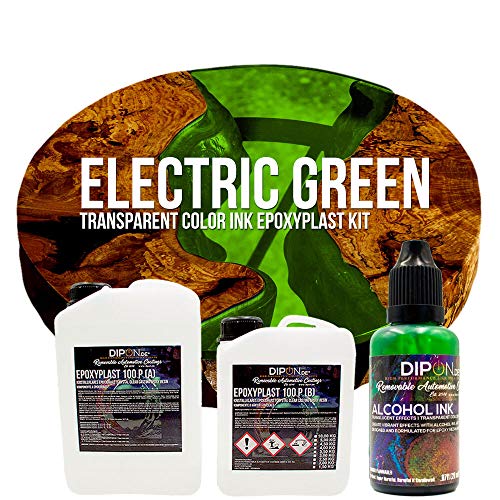 EpoxyPlast 100 P Electric Green Alcohol Ink Kit Set - Epoxidharz Transparent gefärbt für Holz Tisch Metal Beton Gießen Bodenbeschichtung Garage Laminierharz Epoxydharz Farb Effekt Gießharz von DIPON