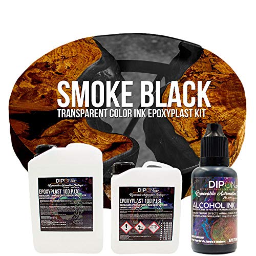 EpoxyPlast 100 P Smoke Black Alcohol Ink Kit Set - Epoxidharz Transparent gefärbt für Holz Tisch Metal Beton Gießen Bodenbeschichtung Garage Laminierharz Epoxydharz Farb Effekt Gießharz von DIPON