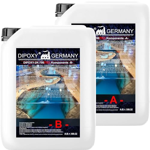 1,32kg DIPOXY-2K-700PRO Epoxidharz 2K bis 10cm! Harz mit Härter EP Laminierharz in Profi Qualität Glasklar und geruchsarm Gießharz Epoxy UV Stab. für Holz Tisch Boden Aquarium Terra Formenbau GFK von DIPOXY