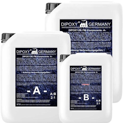 10,5kg Epoxidharz 2K Harz mit Härter EP Laminierharz in Profi Qualität Glasklar und geruchsarm Gießharz Epoxy UV Stab. für Holz Tisch Boden Aquarium Terra Formenbau GFK DIPOXY-2K-700 von DIPOXY