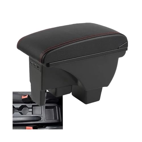 DIQXLGS Armlehnen-Aufbewahrungsbox Für VW Für Polo 2020 2021 2022 2023 2024 Nachrüstteile(A1 Black red leather) von DIQXLGS
