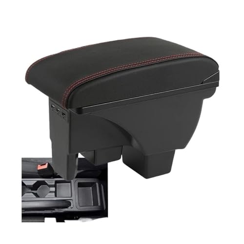 DIQXLGS Armlehnen-Aufbewahrungsbox Für VW Für Polo 2020 2021 2022 2023 2024 Nachrüstteile(B1 Black red Corium) von DIQXLGS