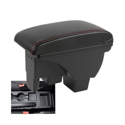 DIQXLGS Armlehnen-Aufbewahrungsbox Für VW Für Polo 2020 2021 2022 2023 2024 Nachrüstteile(C1 Black red leather) von DIQXLGS