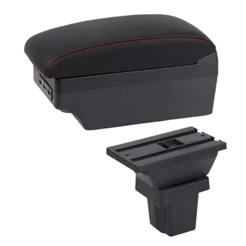 DIQXLGS Für C&hevrolet Für Trax Armlehnenbox Für C&hevrolet Für Tracker 2013-2017 Leder-Armlehne Mittelkonsole Aufbewahrung USB(E1 Rote Linie) von DIQXLGS