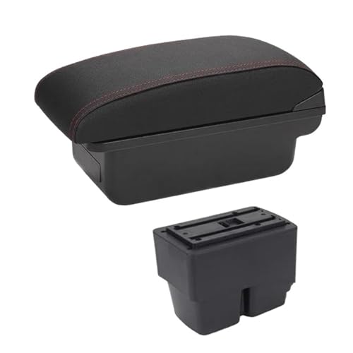 DIQXLGS Für Fiesta MK6 7 Armlehnenbox Auto Mittelkonsole Aufbewahrungsfach Armstütze Mit Getränkehalter USB-Schnittstelle(A1 rote Linie Kein USB) von DIQXLGS
