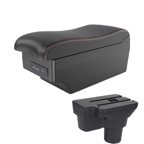 DIQXLGS Für Hyundai Für SOLARIS Für Solaris 2 Für Accent Für Verna 2017 2018 2019 2020 2021 2022 2023 2024 Auto-Armlehnenbox(A1 Schwarz Rot 7USB) von DIQXLGS