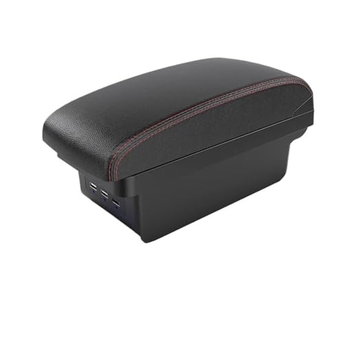 DIQXLGS Für Opel Für Corsa F Armlehne 2019 2020 2021 2022 2023 2024 Innenraum Mittelarmlehne Aufbewahrungsbox(B1 Schwarz rot 3USB) von DIQXLGS