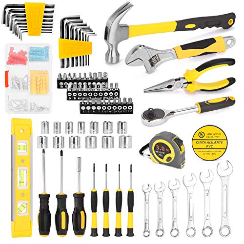 108pcs Tool Set Haushaltshardware Handwerkzeug Kombination automatische Reparatur von Kit Toolbox Wide Range Applications Schwarzgelb Silber von DIRBAK