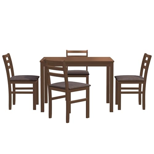 5 Stück stilvolle Esstisch Set 4 gepolsterte Stühle mit Leiter Rücken Design für Esszimmer Küche Kissen und Schwarz (Antique Oak) von DIRBAK