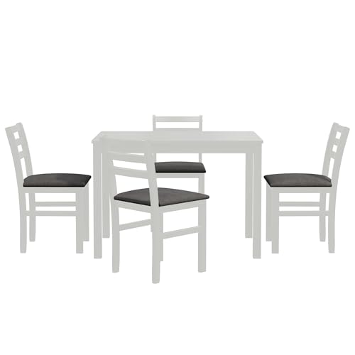 5 Stück stilvolle Esstisch Set 4 gepolsterte Stühle mit Leiter Rücken Design für Esszimmer Küche Kissen und Schwarz (White) von DIRBAK