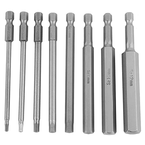 8pcs Hex -Schraubendreher -Bits Set, Premium S2 -Stahl, 1/4 Zoll Sechskant Shank für elektrische Schraubendreher, Handwerkzeuge, Bohrer, 100 -mm -Länge, H2.5 bis H12 -Größen, von DIRBAK