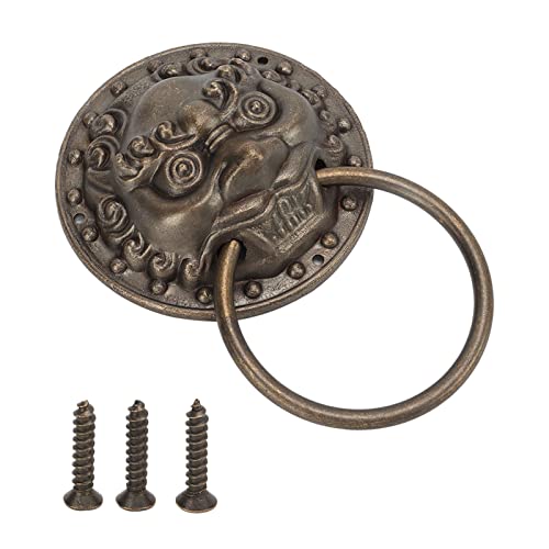 Antike Türklopfer Vintage Messing Tür ziehen Ringe Retro Beast Head Griff für Schränke Holzkisten Türen Fenster Bronze Finish 5,5 Zoll von DIRBAK