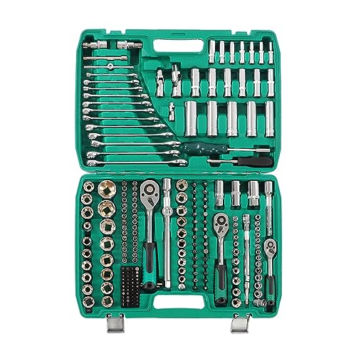 DIRBAK 218pcs Ratchetschlüssel -Sockel -Werkzeug -Set Chrom Molybdän Stahl Multifunktionales Auto -Reparatur -Kit für Auto- und Motorradreparaturen mit Speichergehäuse von DIRBAK