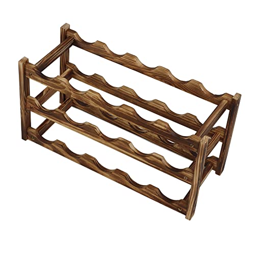 DIRBAK Moderner Weinlagerständer, massives Holzflaschen -Display -Regal mit Schiebereignis, Arbeitsplatte Weinflaschenhalter für Home Bar oder Küchendekoration (3 Layer 15 Bottles Capacity) von DIRBAK