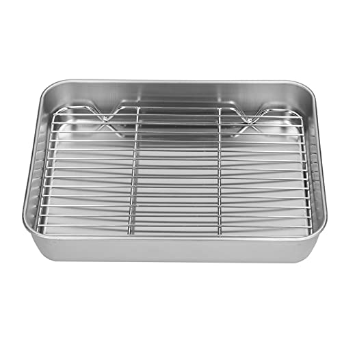 Röstenpfanne aus Edelstahl mit starken Rack Rechteckigröster Backblech zum Kochen von Truthahnhuhn Nicht einfach sauber Ofen. Seiche Geschirrspüler freundlich (26.5 * 20.5 * 5CM) von DIRBAK