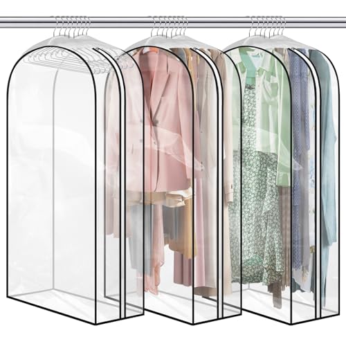 DIRXVMC Garment Bag Pack of 3 Garment Cover Transparent Suit Bag Breathable Clothes Cover with Zip 130 x 60 x 25 cm Protective Covers for for Suits Dresses Jackets Shirts (50") von DIRXVMC