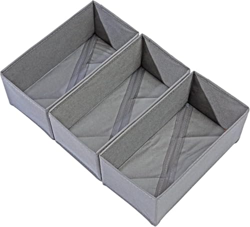 DIRXVMC Pack of 3 Wardrobe Organiser Foldable Socks Storage Box Fabric Underwear Box Drawers Folding Organiser System， Bras, Ties and Scarves, Slate Grey (Dark Grey, 3 pack) von DIRXVMC