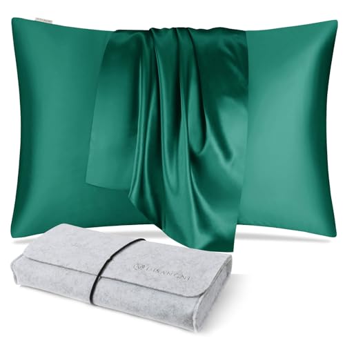 DISANGNI Kissenbezug aus 100 % natürlicher Maulbeerseide für Haar und Haut, mit verstecktem Reißverschluss, beidseitig 22 Momme, echte Seide, 1 Stück, 40 x 60 cm, Dunkelgrün DISANGNI Kissenbezug aus 100 % natürlicher Maulbeerseide für Haar und Haut, mit verstecktem Reißverschluss, beidseitig 22 Momme, echte Seide, 1 Stück, 40 x 60 cm, Dunkelgrün von DISANGNI