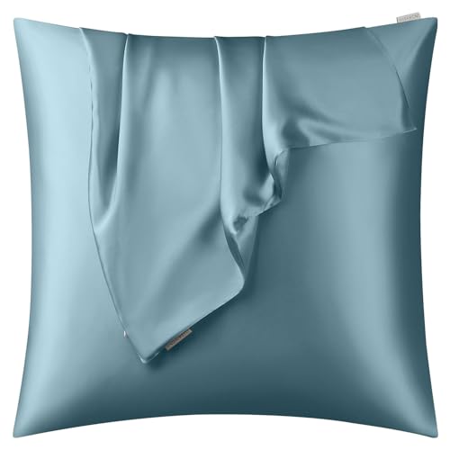 DISANGNI Kissenbezug aus 100 % natürlicher Maulbeerseide für Haar und Haut, mit verstecktem Reißverschluss, beidseitig 22 Momme, echte Seide, 1 Stück, 80 x 80 cm, Blaugrau) von DISANGNI
