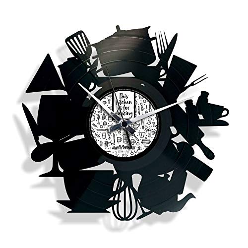 DISC'O'Clock Shallplattenuhr Kitchen Madness - Lautlos Wanduhr, einfach aufzuhängen. 100% Made in Italy Handwerkliches Produkt von DISCOCLOCK