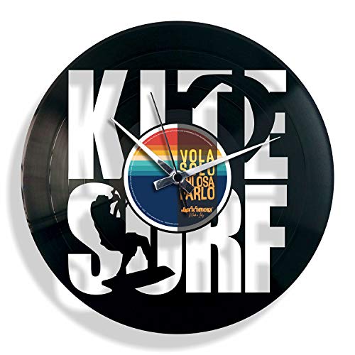 DISC'O'Clock Shallplattenuhr Kite Surf - Lautlos Wanduhr, einfach aufzuhängen. 100% Made in Italy Handwerkliches Produkt von DISCOCLOCK