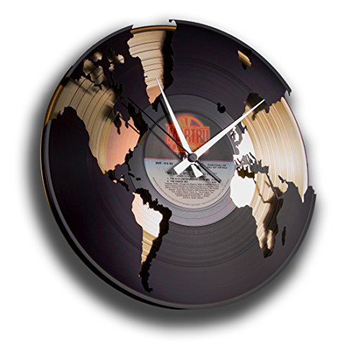 DISC'O'Clock Shallplattenuhr World Gold - Lautlos Wanduhr, einfach aufzuhängen. 100% Made in Italy Handwerkliches Produkt von DISCOCLOCK