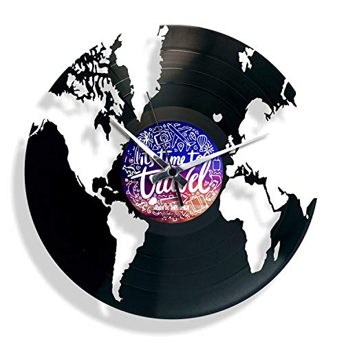 DISC'O'Clock Shallplattenuhr World - Lautlos Wanduhr, einfach aufzuhängen. 100% Made in Italy Handwerkliches Produkt von DISCOCLOCK