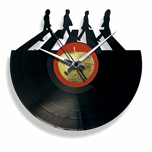 DISCOCLOCK - The Beatles Uhr auf Scheibe aus 100% recyceltem Vinyl. Ideales Geschenk für alle Fans. Leise Uhr, einfach aufzuhängen, 30 cm, schwarz (Standard-Zifferblatt) von DISCOCLOCK