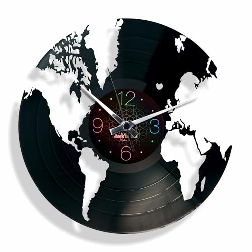 DISCOCLOCK - Leise Uhr aus Vinyl - World World - Geschenkidee für diejenigen, die gerne reisen von DISCOCLOCK