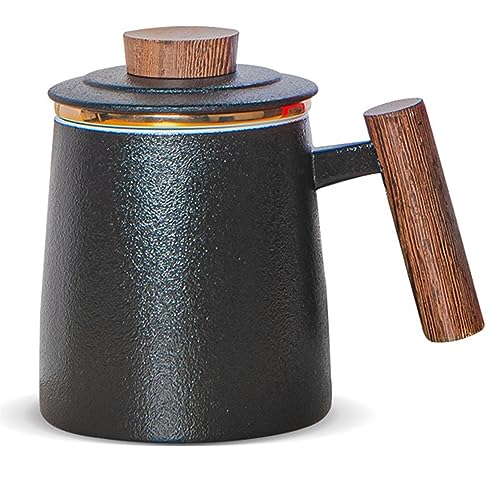 DISDADA Teetasse mit Deckel und Sieb, Große Keramik Teebecher, Losen Tee Oder Beutel tasse mit Sieb Henkel, für liefern Familie Freunde Geschenk (Elegant Black) von DISDADA
