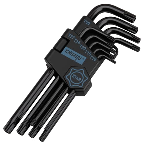 DISEN 9 Stück TORX Innensechskant Satz T10-T50 Langarm Sternschlüssel Satz Winkelschraubendreher Set Chrom Vanadium Stahl Zur reparatur Von fahrrad und möbeln von DISEN