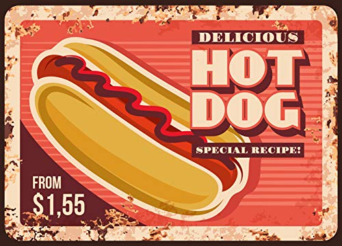 DISGOWONG Hot Dog Rusty Metallplatte Metall Retro Wanddekoration Vintage Blechschild Plakette Poster Wandkunst Schild von DISGOWONG