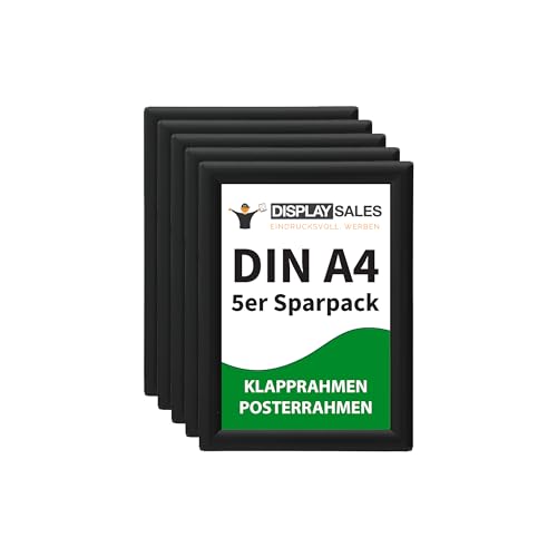 DISPLAY SALES Klapprahmen DIN A4 | 5 Stück | 25 mm Profil | Plakatrahmen in schwarz | Posterrahmen, Bilderrahmen aufklappbar im Sparpack | Wechselrahmen Budget von DISPLAY SALES