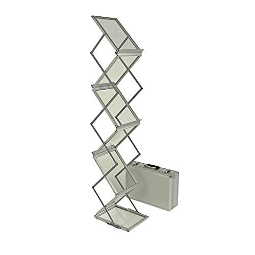 DISPLAY SALES Prospektständer 6 x DIN A4 faltbar aus Aluminium und Acrylglas, inklusive Aluminium-Transportkoffer | Bodenprospektständer silber Hochformat | Prospekthalter platzsparend und stabil von DISPLAY SALES