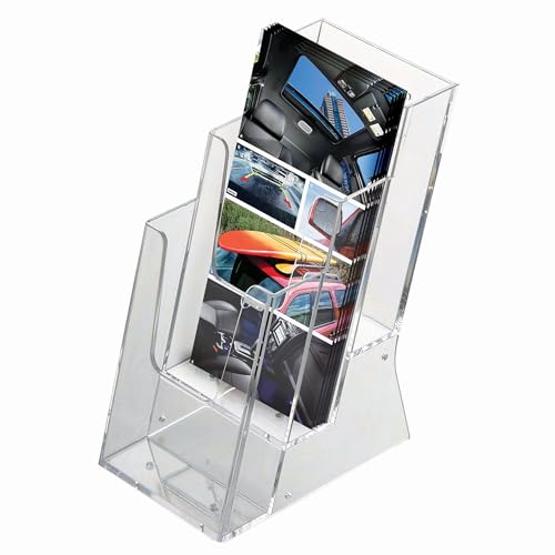DISPLAY SALES Tisch-Prospekthalter 3-Fach für DIN Lang Flyer | Prospektständer Lang im Hochformat | Aufsteller Flyer aus glasklarem Acryl | 4er Broschürenständer für jeden Anlass von DISPLAY SALES