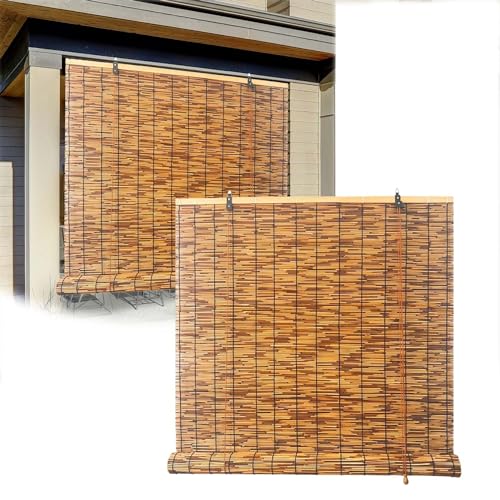 DISPRA Bambusrollo Outdoor Wetterfest Rollo Seitenzugrollo Ohne Bohren 70 80 90 100 110 120 130 140CM Breit Bambus Fenster Außenrollo Vorhang Sonnenschutz Raffrollo für Balkon von DISPRA